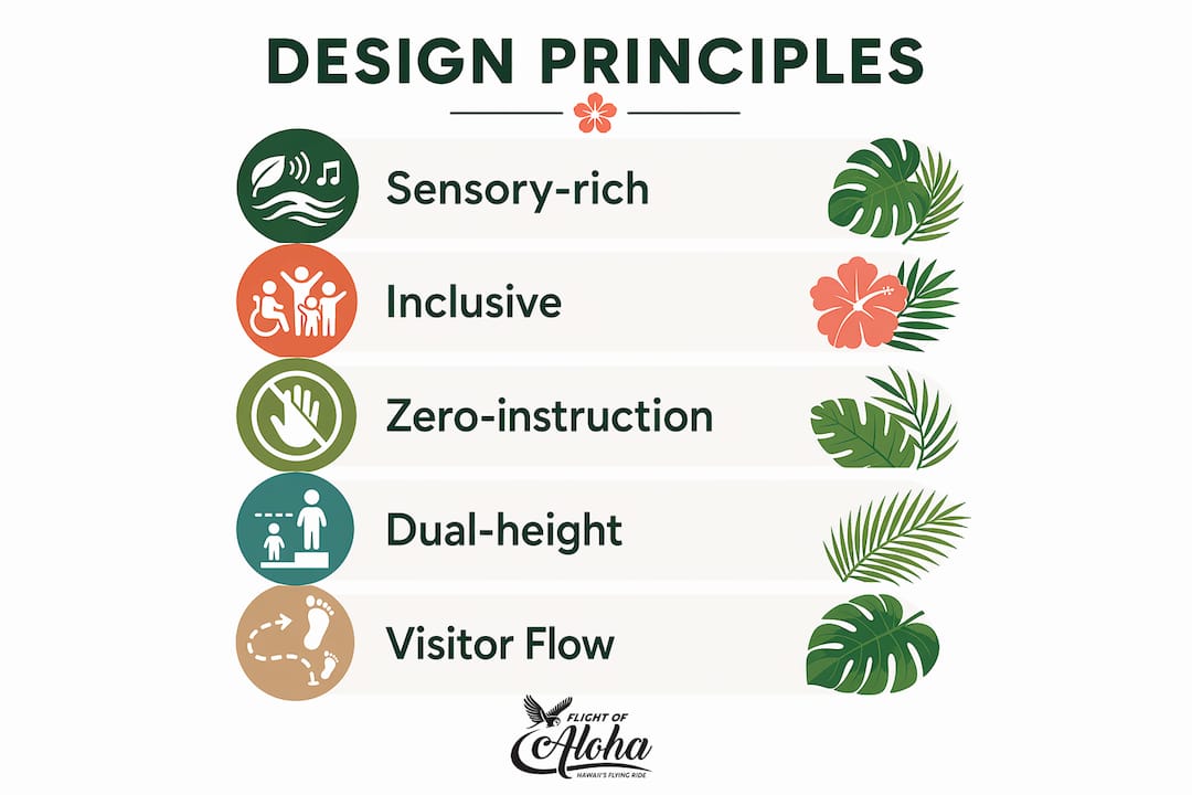 Infographic illustrating design principles for interactive attractions