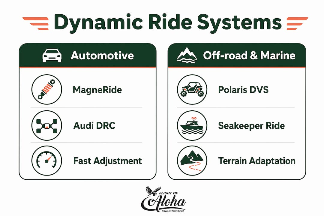 Infographic comparing dynamic ride systems across applications