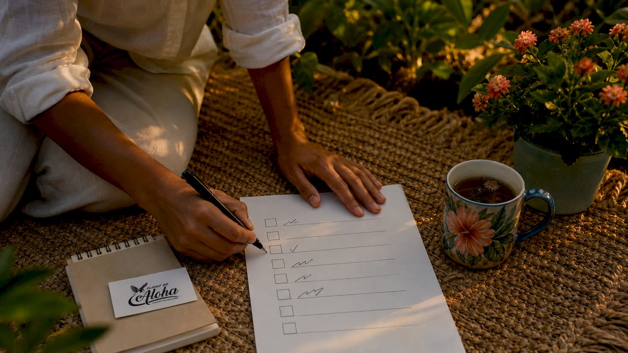 Hands marking group booking sales stages checklist
