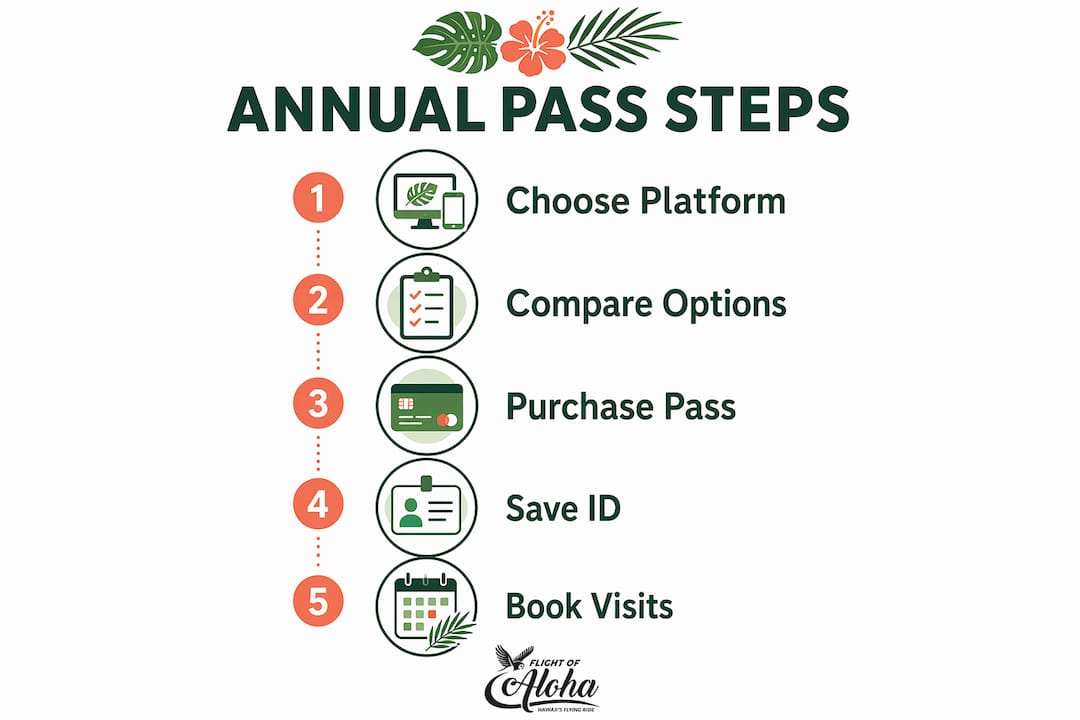 Infographic showing step-by-step Hawaii annual pass purchase process
