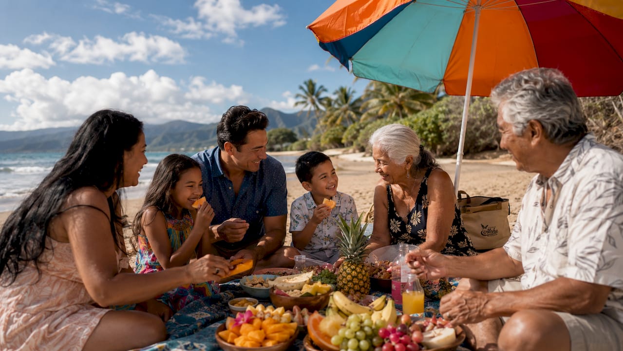 Family snorkeling together in Hawaii