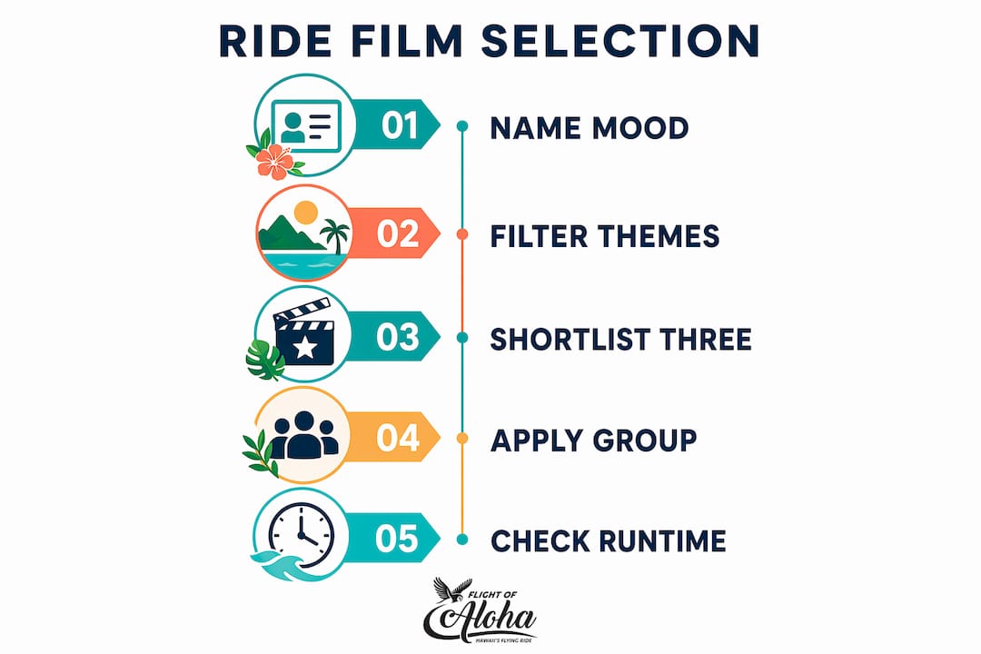 Infographic outlining ride film selection steps