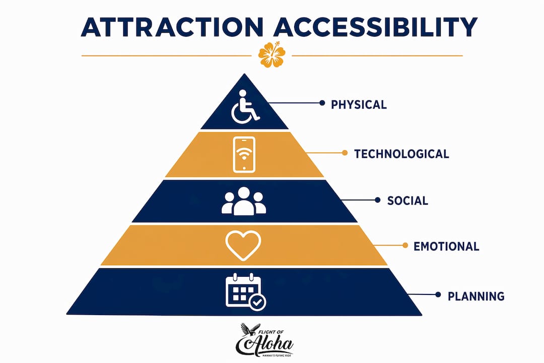 Infographic illustrating attraction accessibility dimensions in pyramid