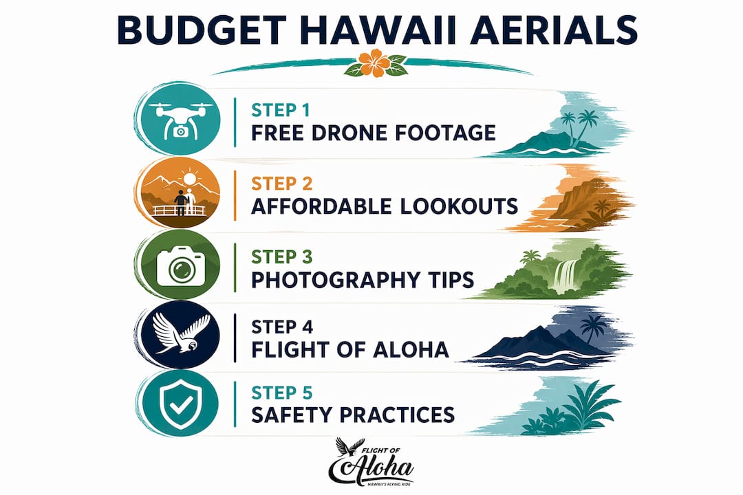 Infographic showing budget Hawaii aerial view options in steps