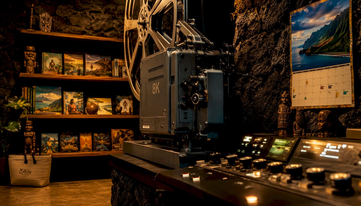 Projector room highlighting Flight of Aloha storytelling films