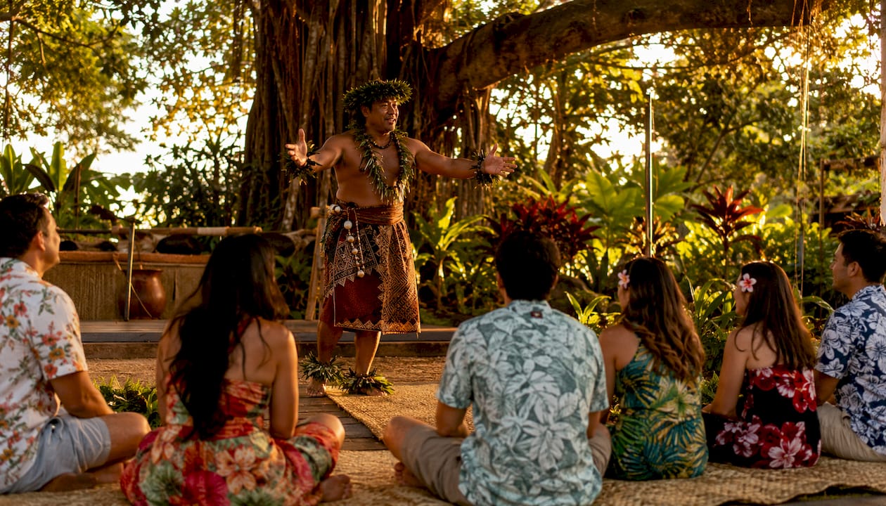 Native Hawaiian performer during cultural pre-show