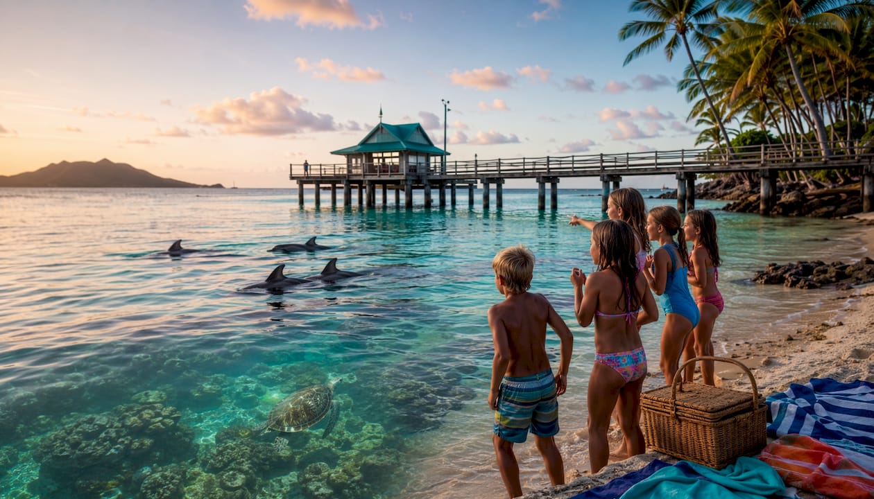 Family watching dolphins near Kailua Pier beach