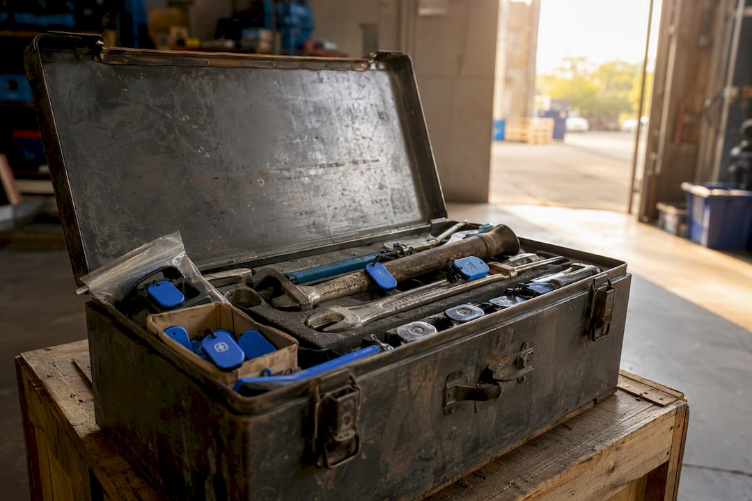 Toolbox interior showing Bluetooth and RFID beacons