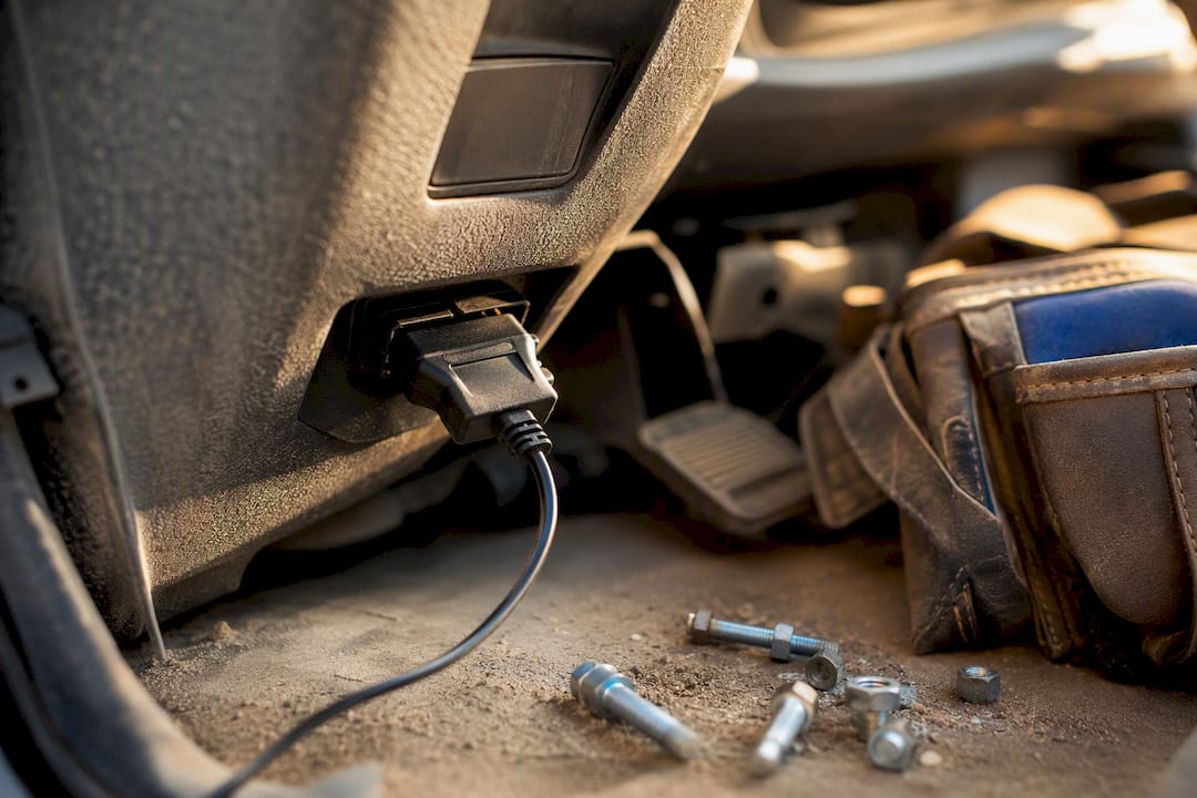GPS tracking device connected to vehicle OBD port
