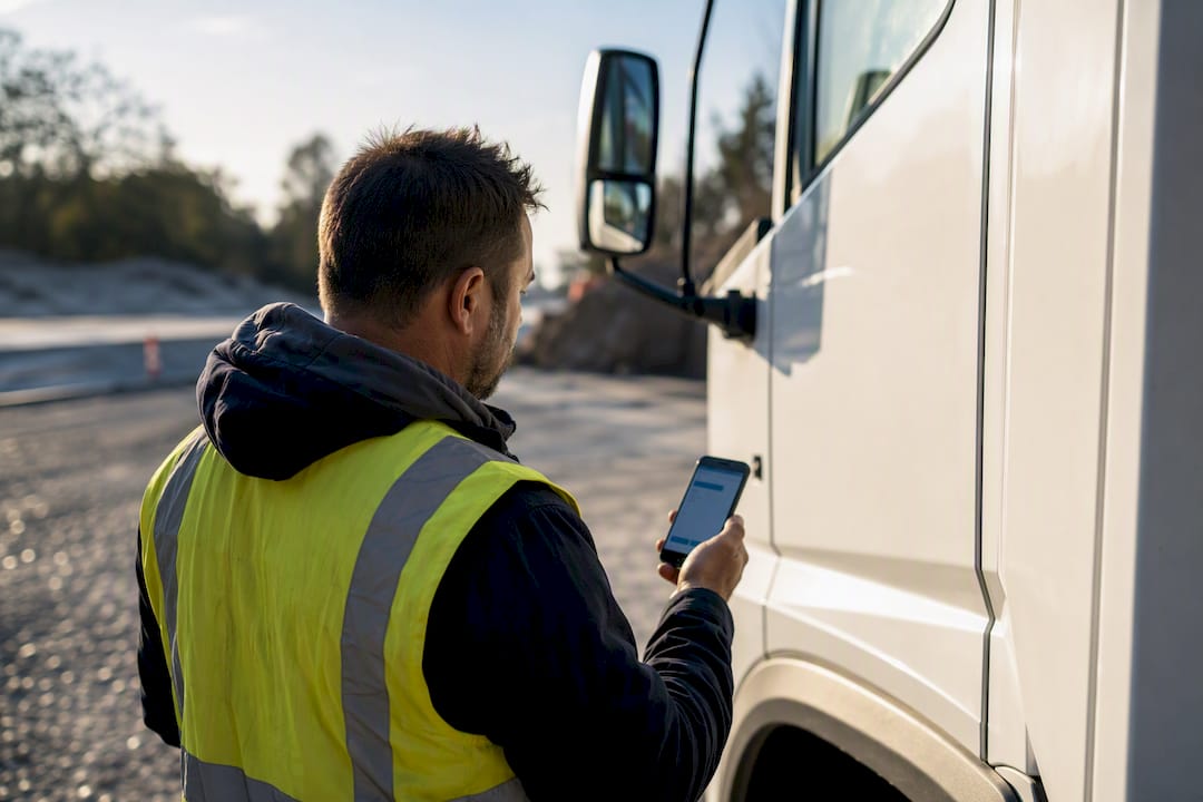 Driver completing mobile vehicle pre-start check