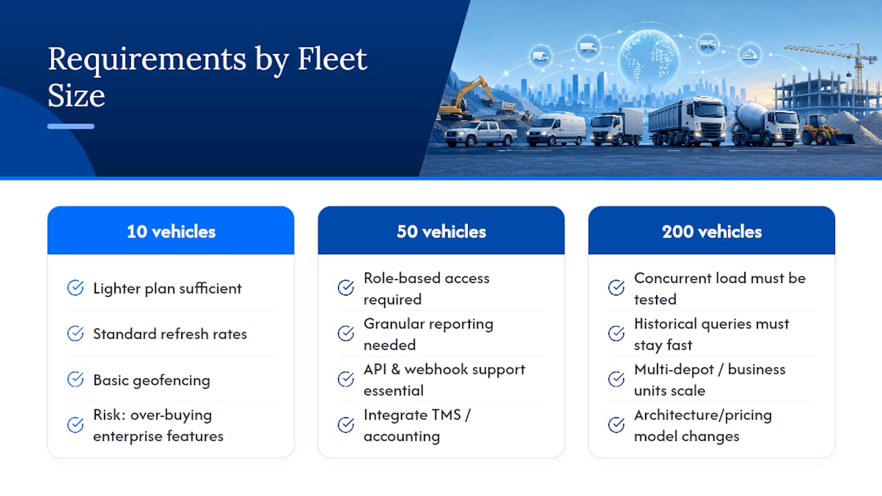 Fleet tracking requirements by vehicle count