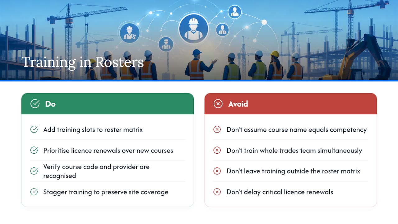 Training and upskilling scheduling within roster plans — overview diagram