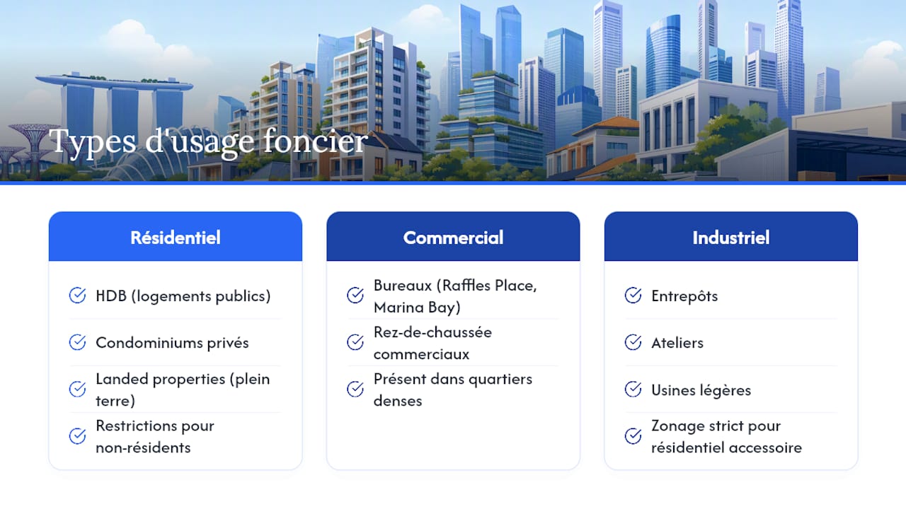 Trois types de zones à Singapour