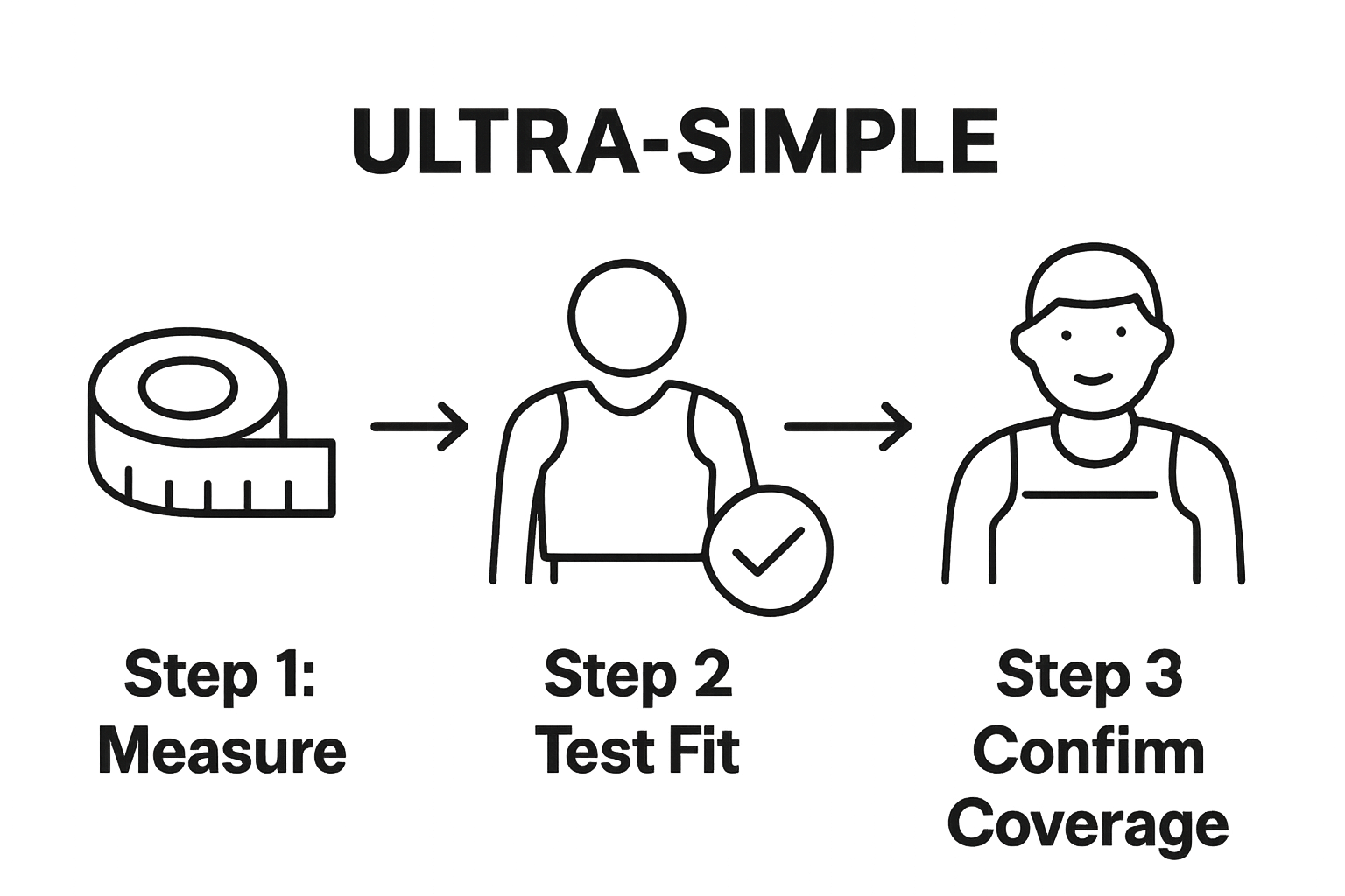 Infographic showing measuring, fitting, confirming coverage for body armor