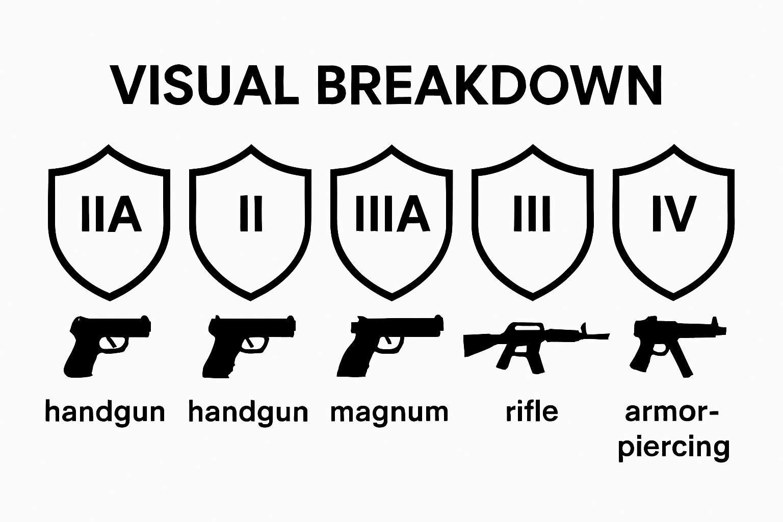 Body armor levels compared with bullet icons