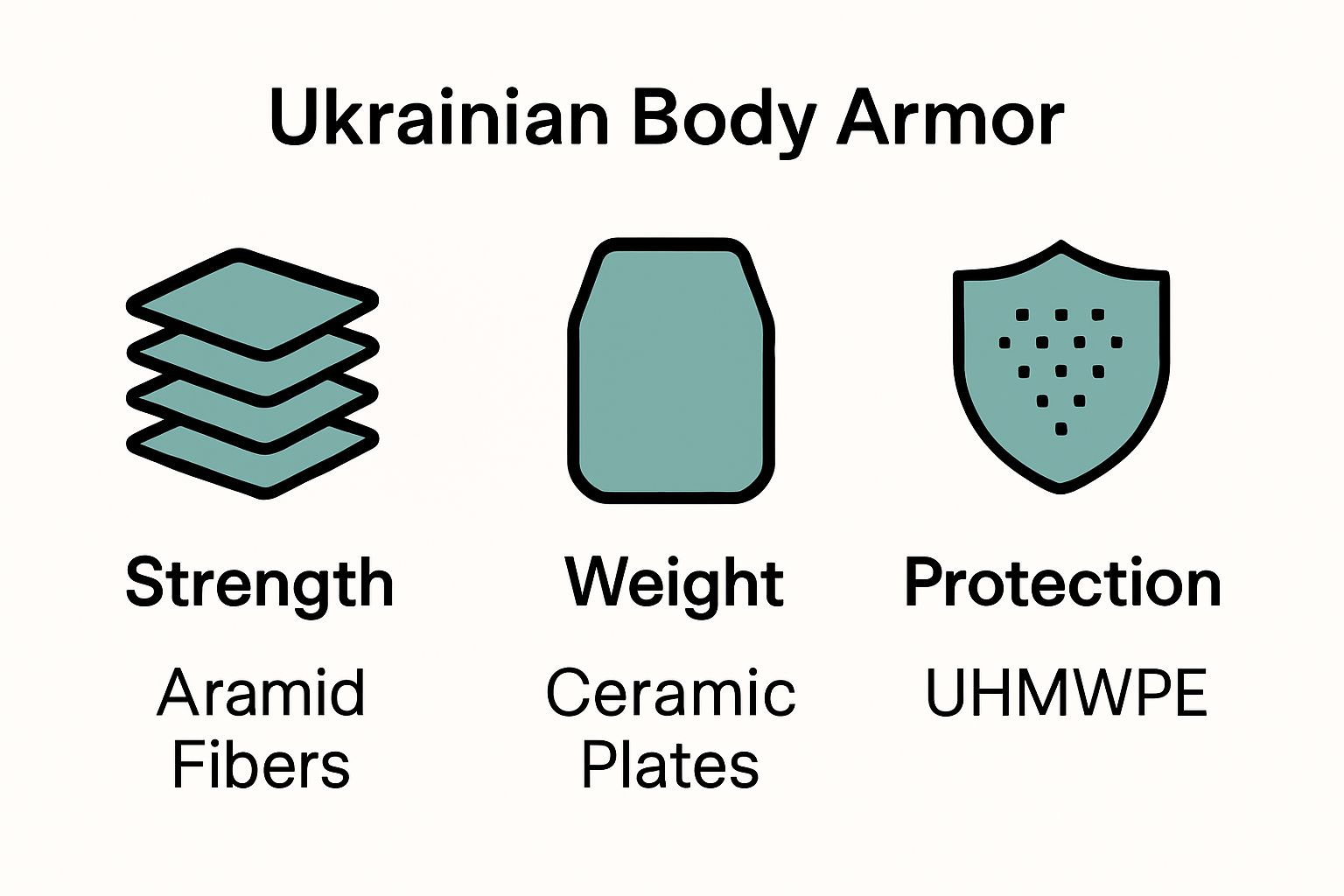 infographic comparing aramid, ceramic, and UHMWPE materials in body armor