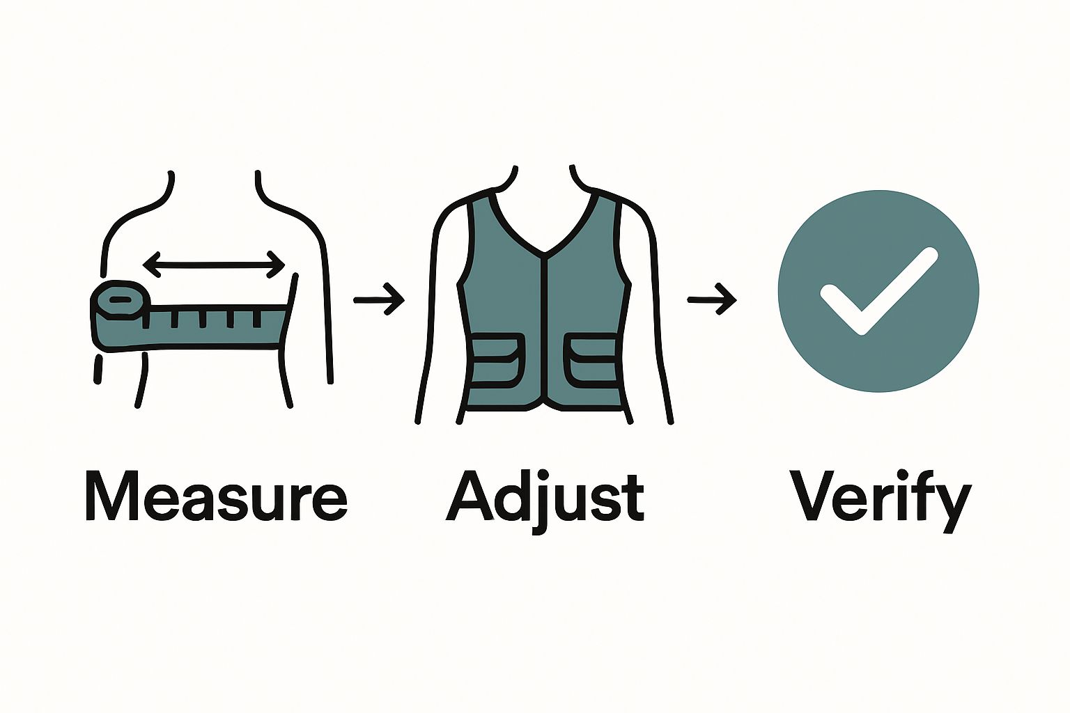 Infographic showing female body armor measurement and fitting sequence