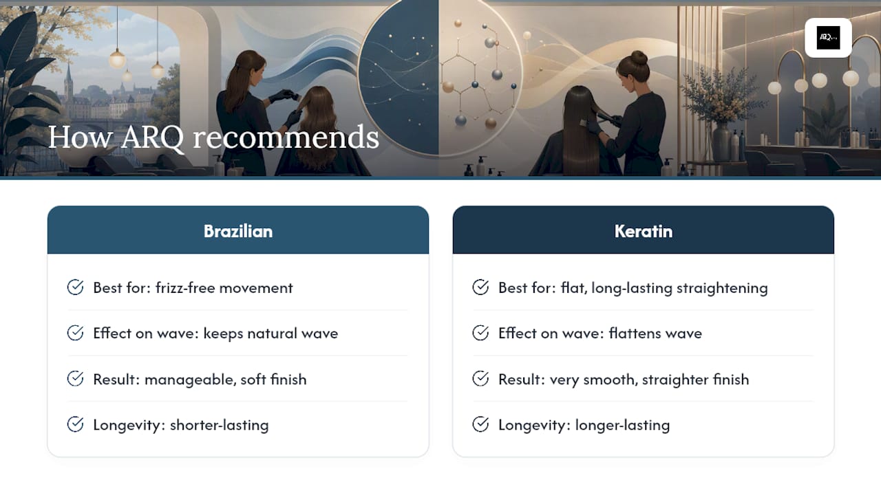 How ARQ Hair decides which smoothing treatment to recommend — overview diagram