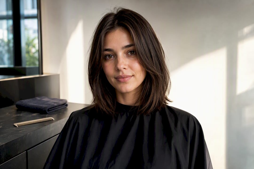 Collarbone lob haircut showing soft perimeter