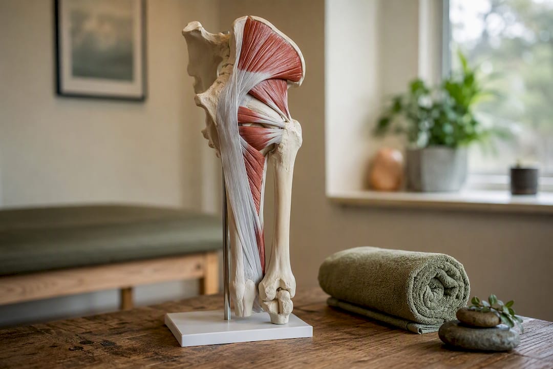 Anatomical model showing hip and IT band layers