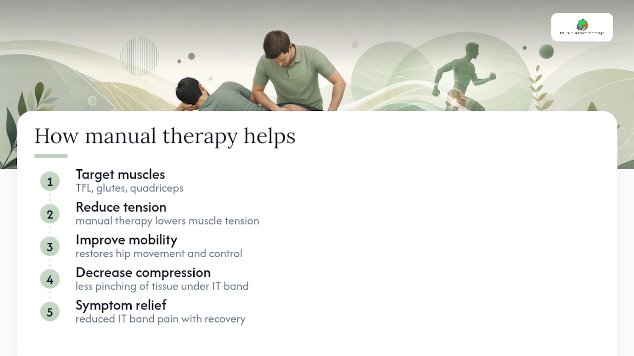 Diagram showing manual therapy impact on hip muscles and IT band pain