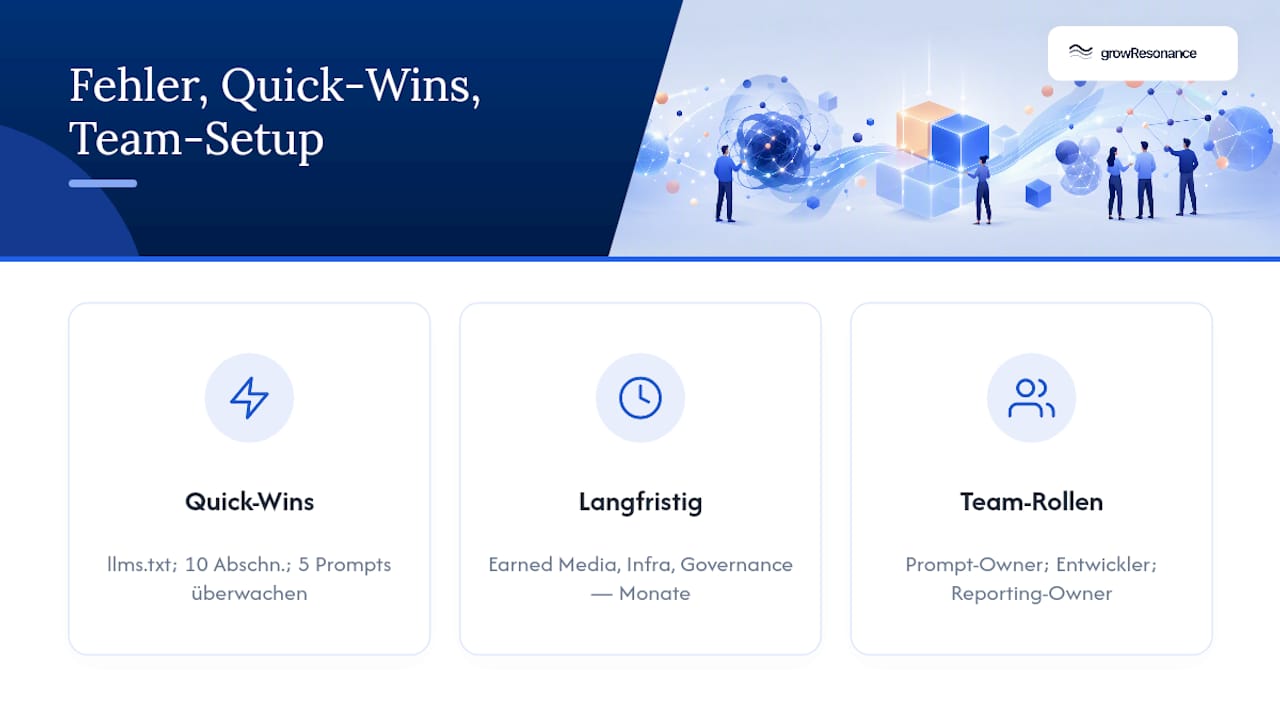 Typische Fehler, Quick-Wins und Team-Setups — overview diagram