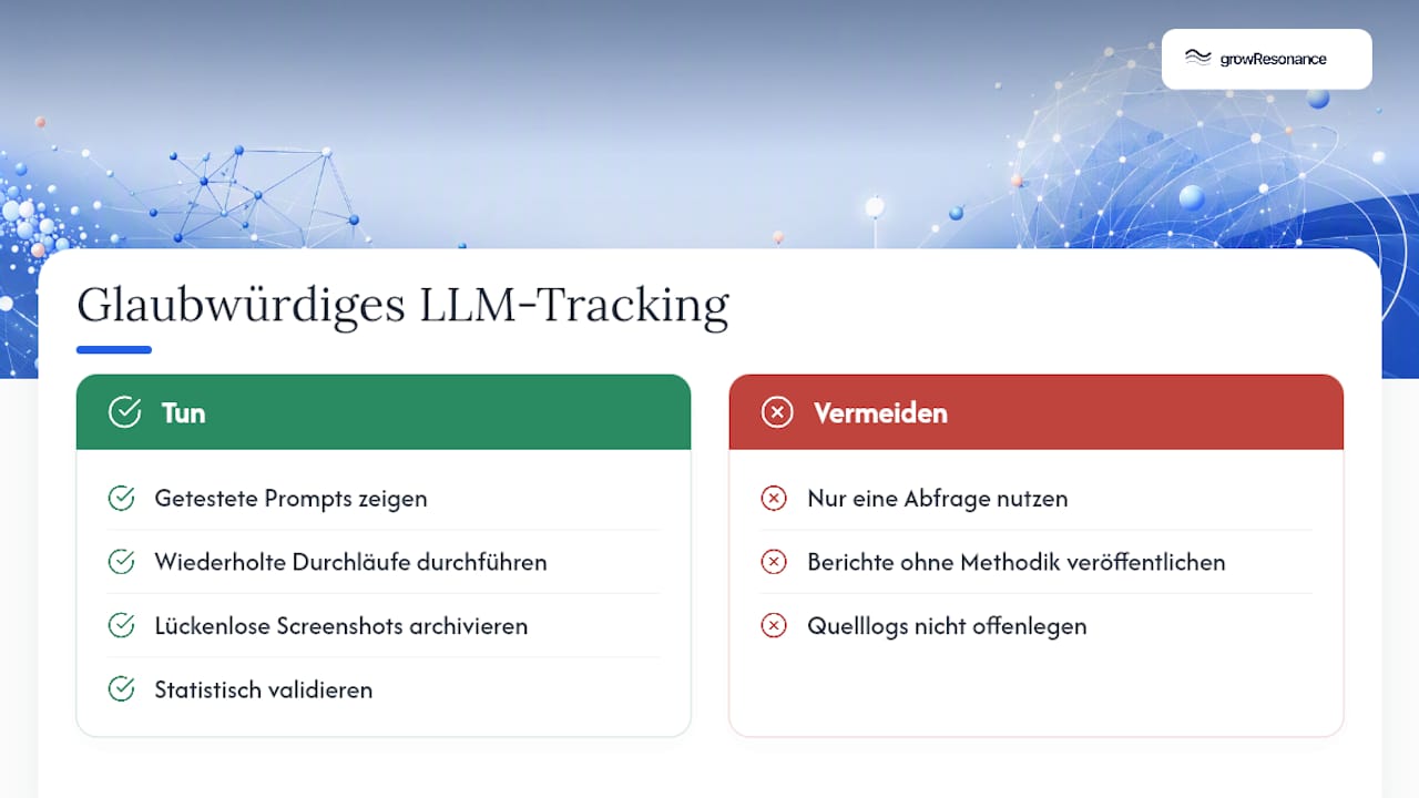 Wie schaffen Agenturen Glaubwürdigkeit beim LLM-Tracking? — overview diagram