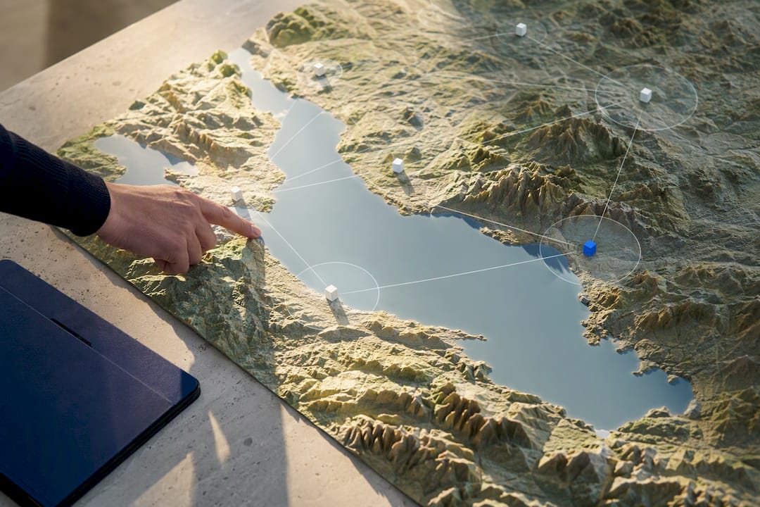 Topografische Karte des Bodensees mit Datenpunkten