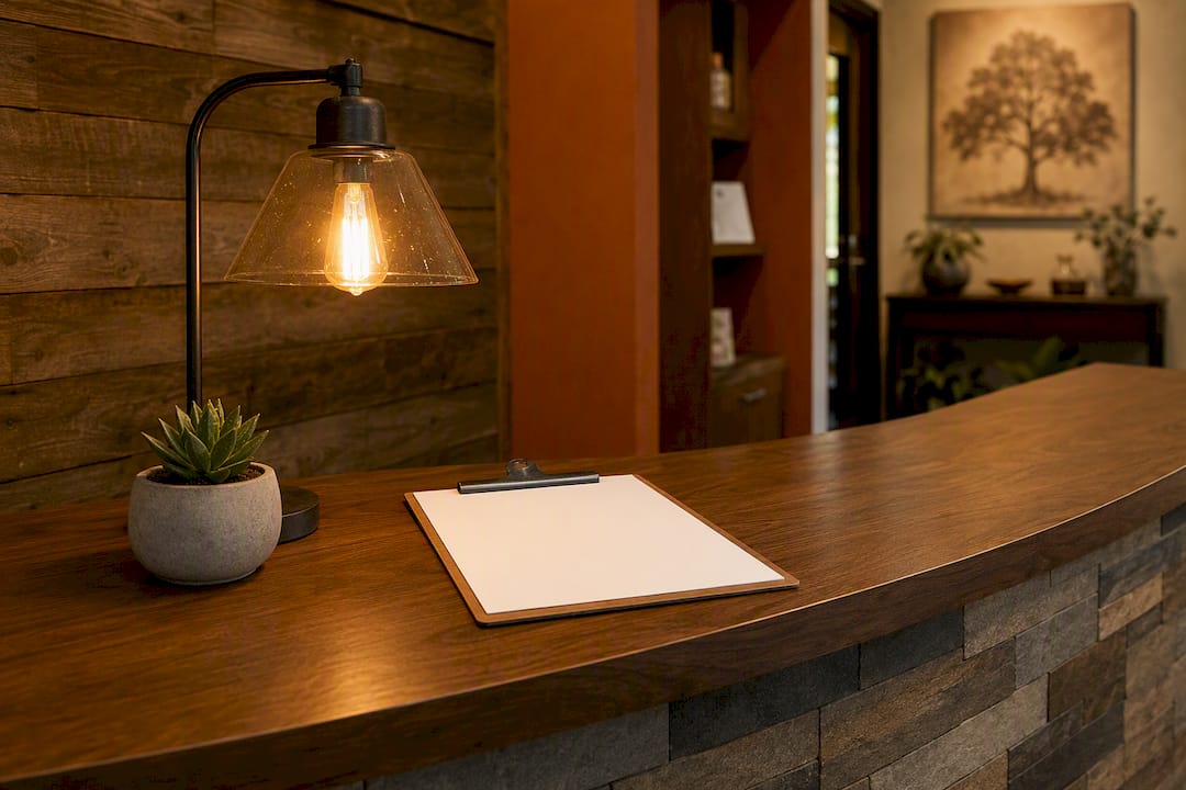 Chiropractic clinic reception desk detail