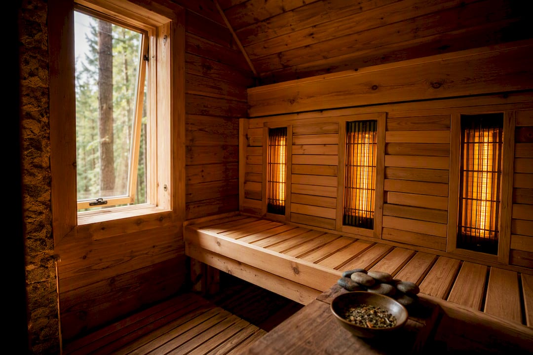 Interior of warm infrared sauna cabin