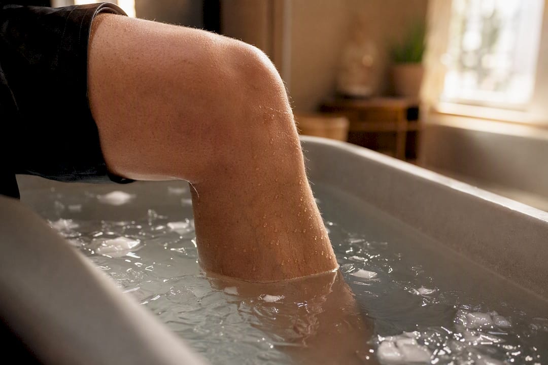 Lower leg immersed in cold water showing vasoconstriction
