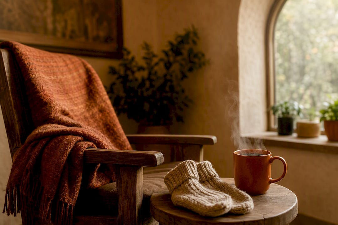Warm blanket and herbal tea for post plunge recovery
