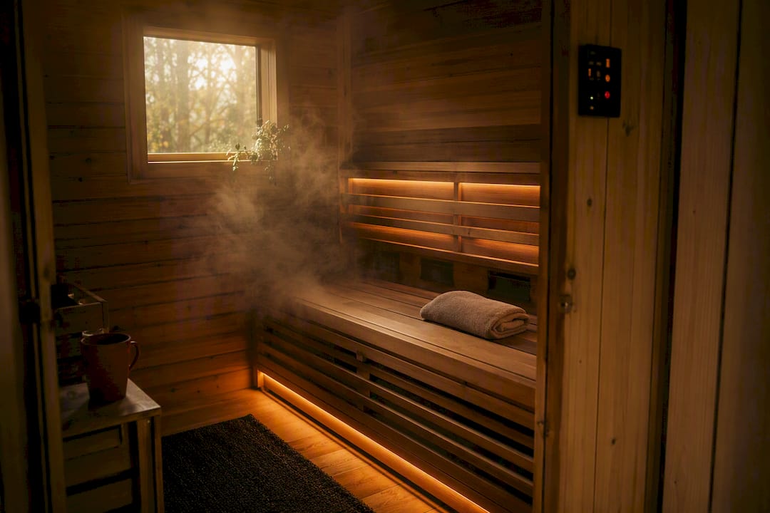 Interior of warm infrared sauna cabin