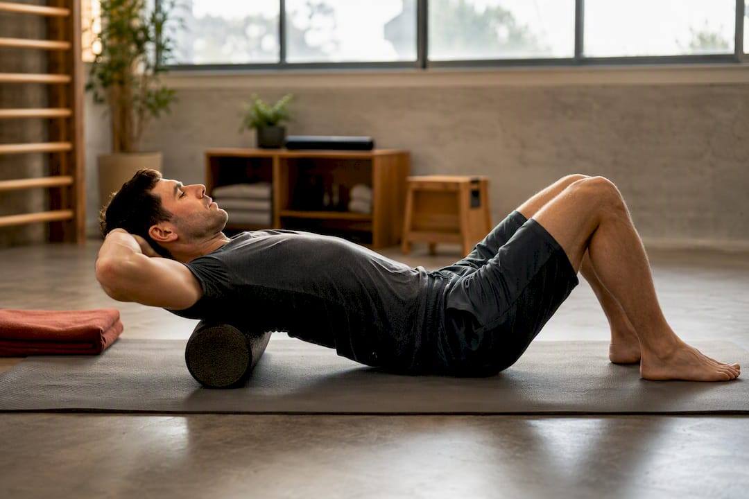 Person performing thoracic extension over roller