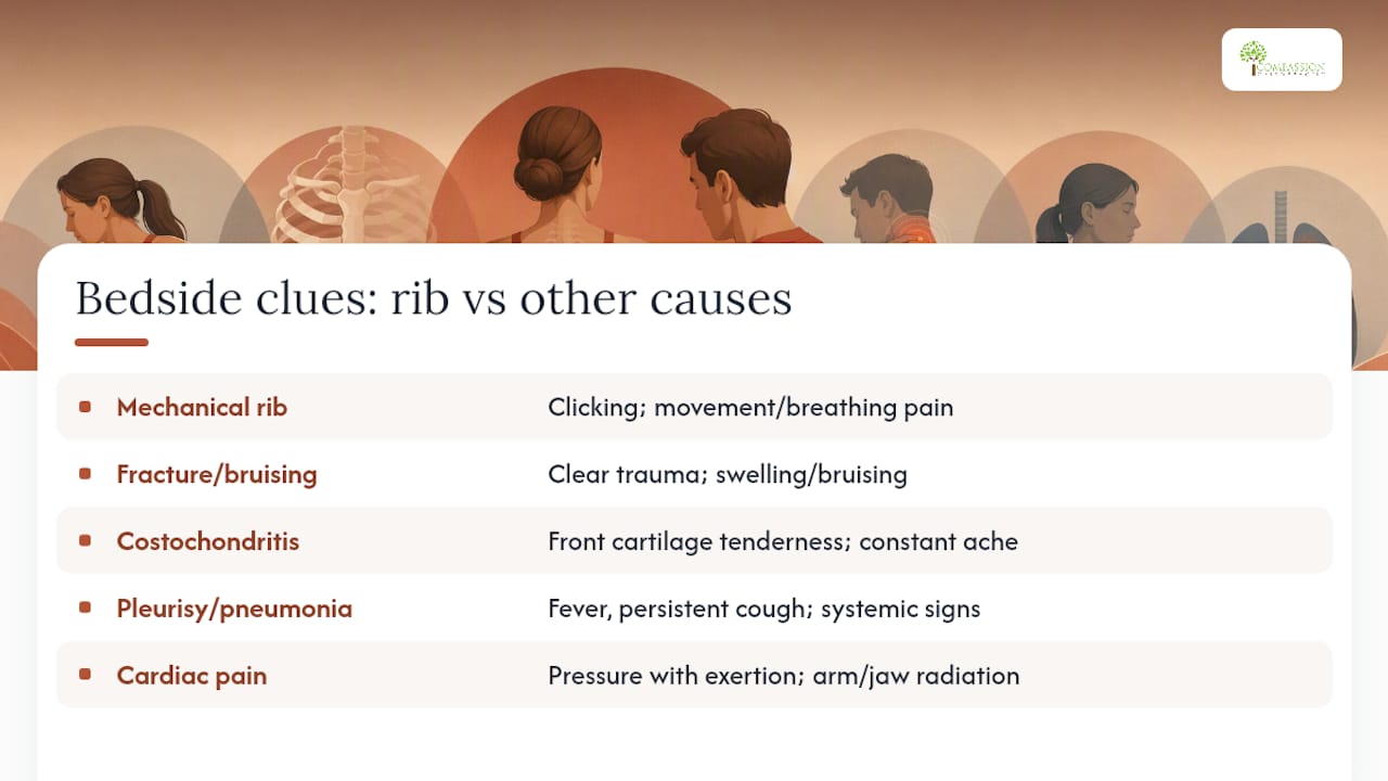 Differential clues for rib pain causes