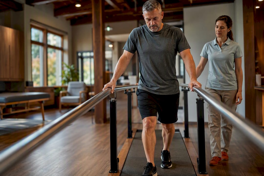 Patient walking during supervised rehabilitation