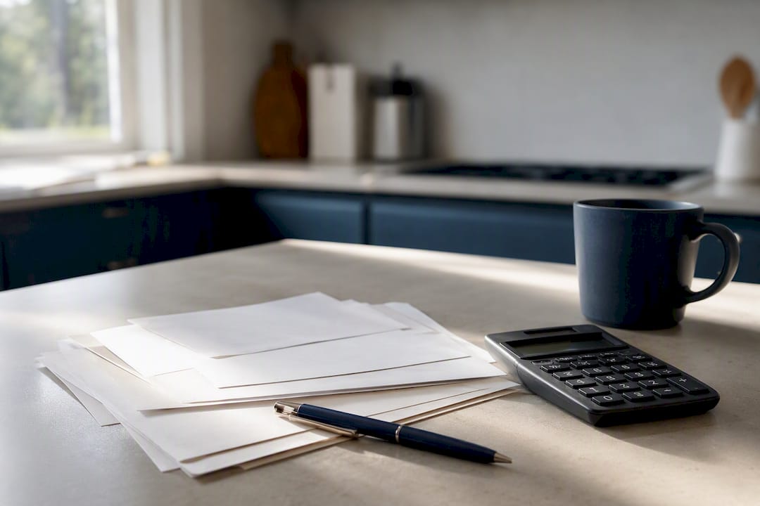 Tax forms and calculator on desk