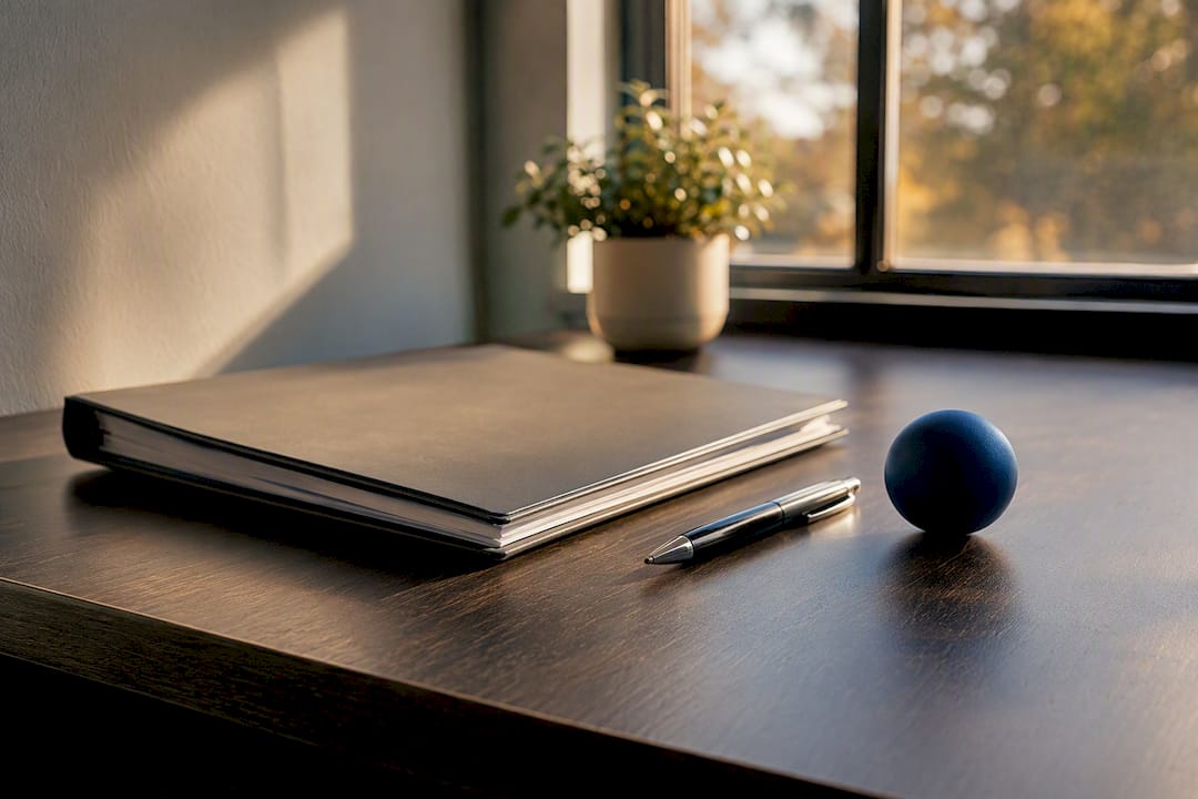 Evaluator's desk with vocational tools
