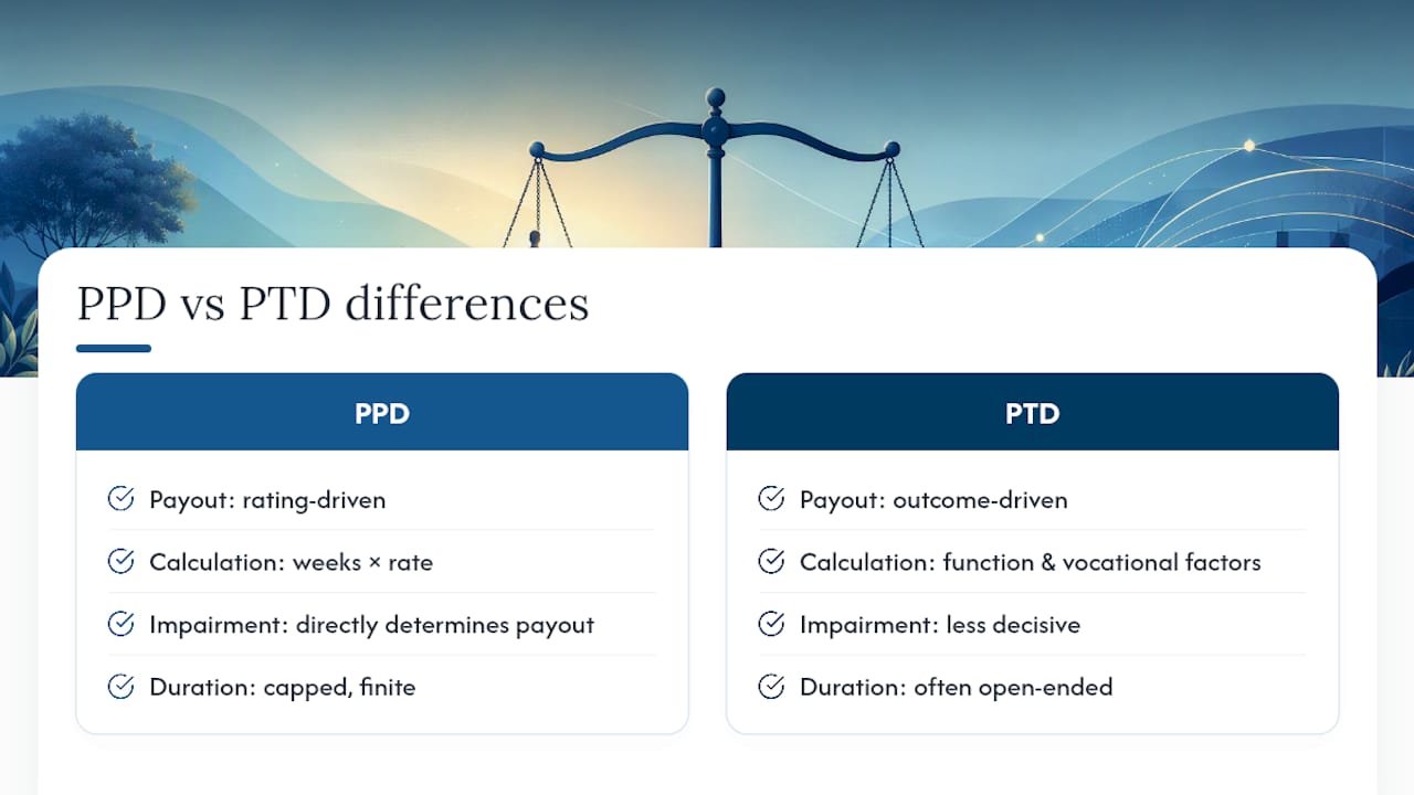 Diagram comparing PPD and PTD claims