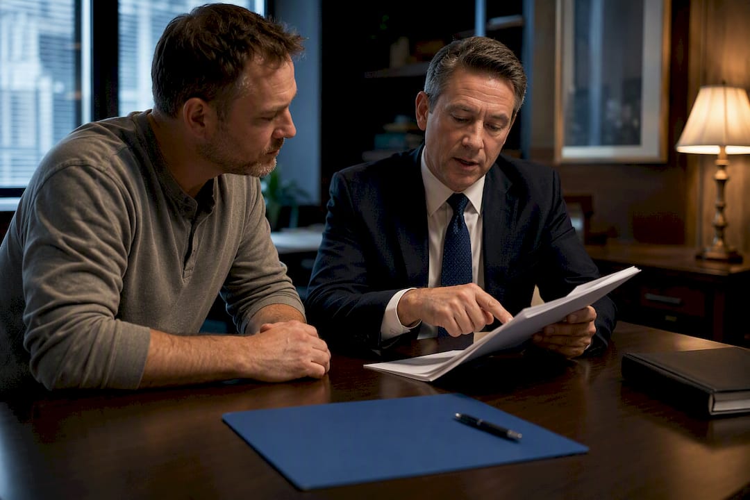 Worker and attorney reviewing settlement fees