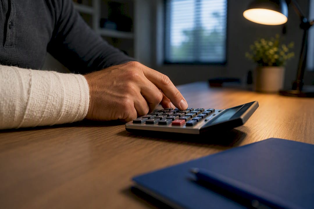 Hands calculating workers compensation benefits