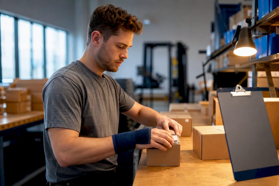 Worker performing restricted light-duty warehouse work