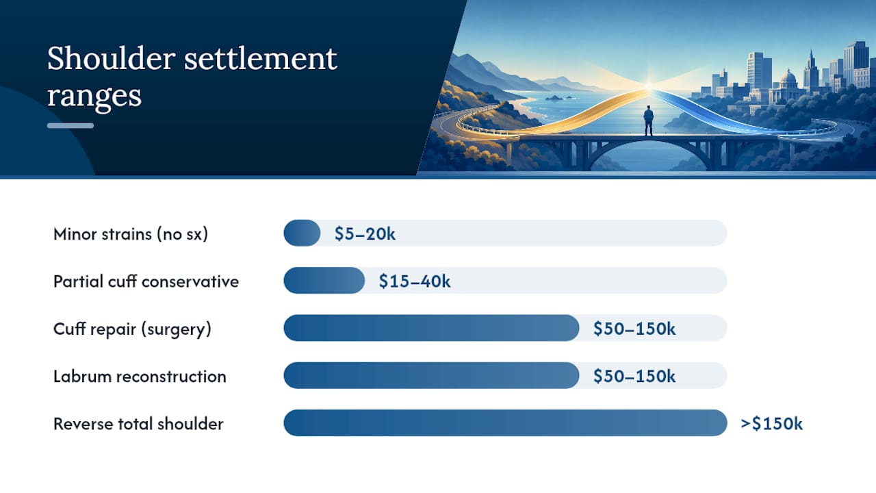 Typical Workers Comp Shoulder Settlement Ranges, From Strain to Surgery — overview diagram