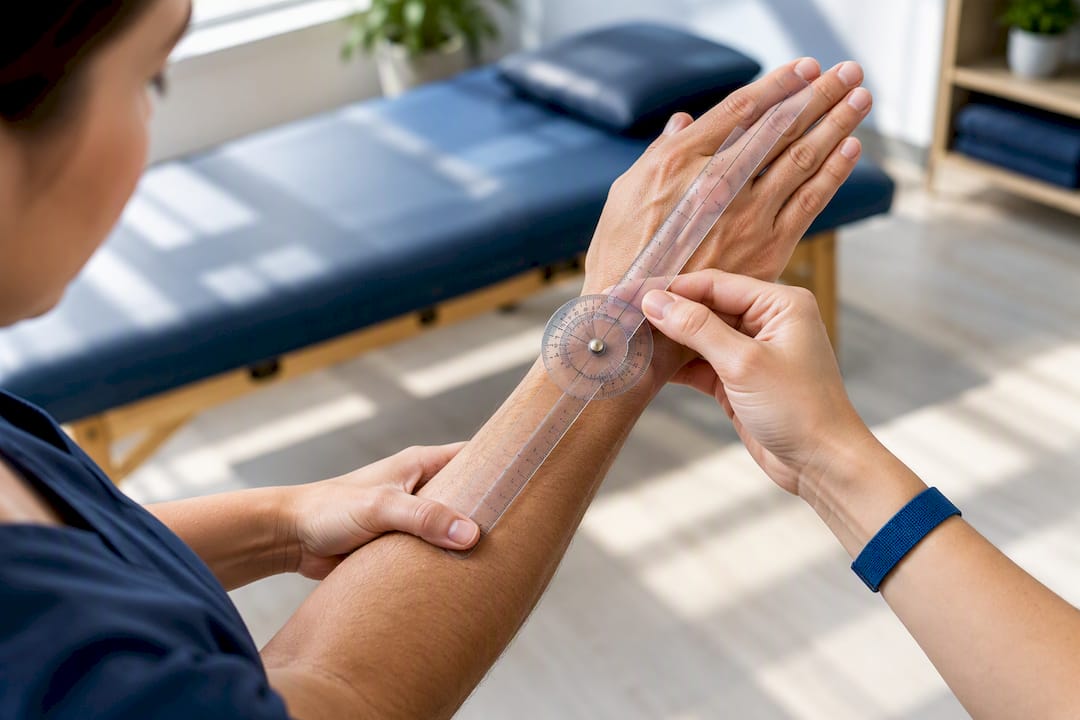 Clinician measuring wrist range of motion