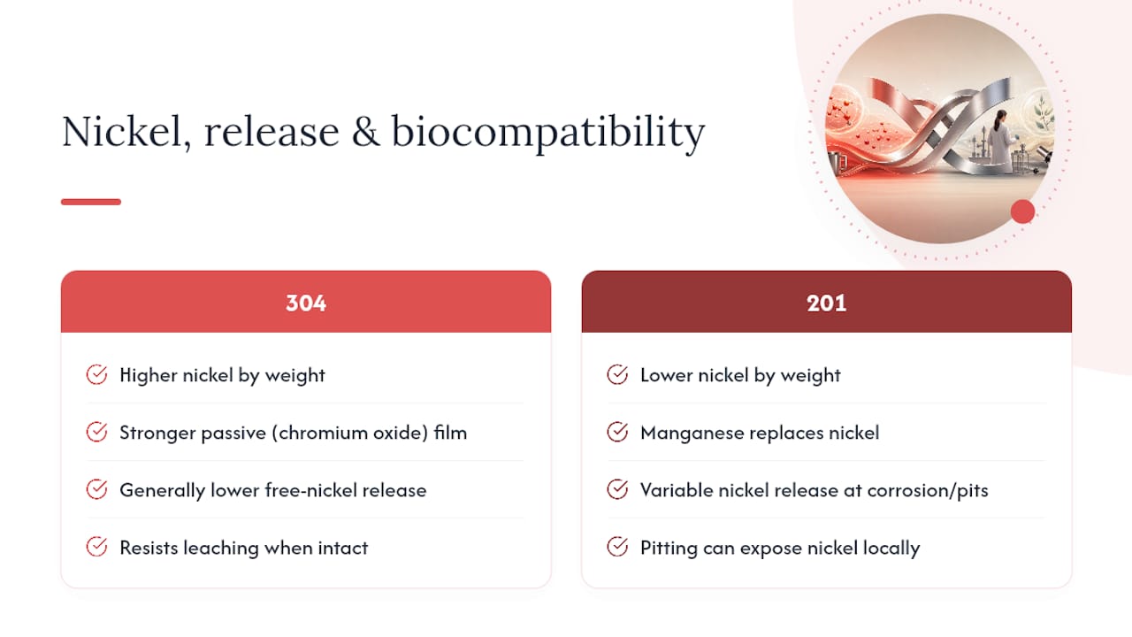 Impact of nickel content differences on allergy potential and biocompatibility — overview diagram
