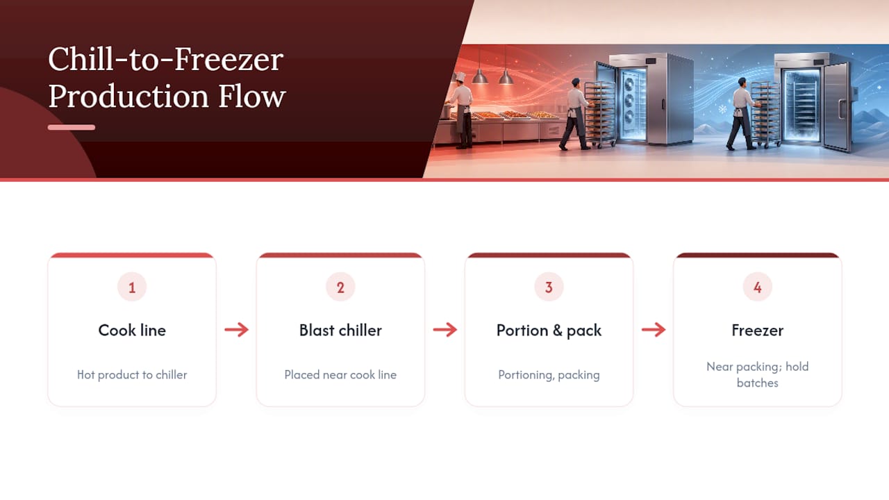 Two-stage chilling and freezing production workflow