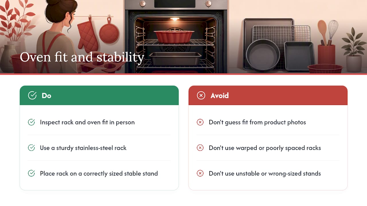 Why oven fit and pan stability matter as much as material — overview diagram