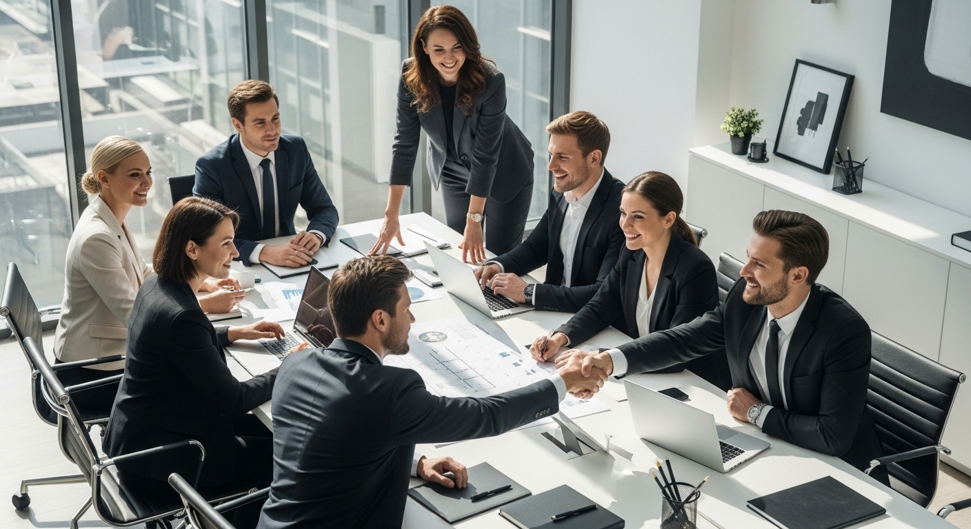 B2B Vertriebsteam, Geschäftsabschluss, Teamwork