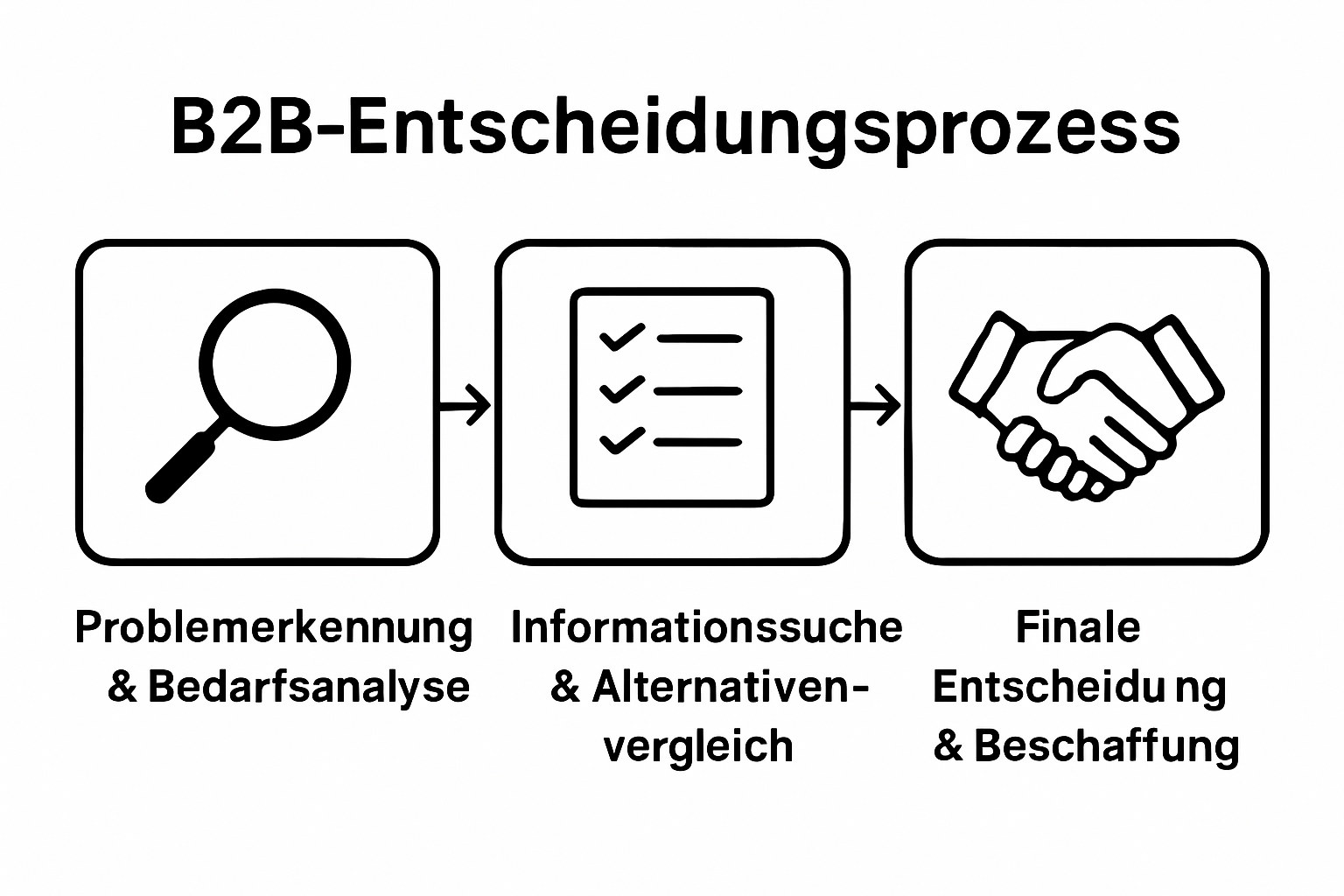 Drei Phasen des B2B Entscheidungsprozesses, visuell dargestellt