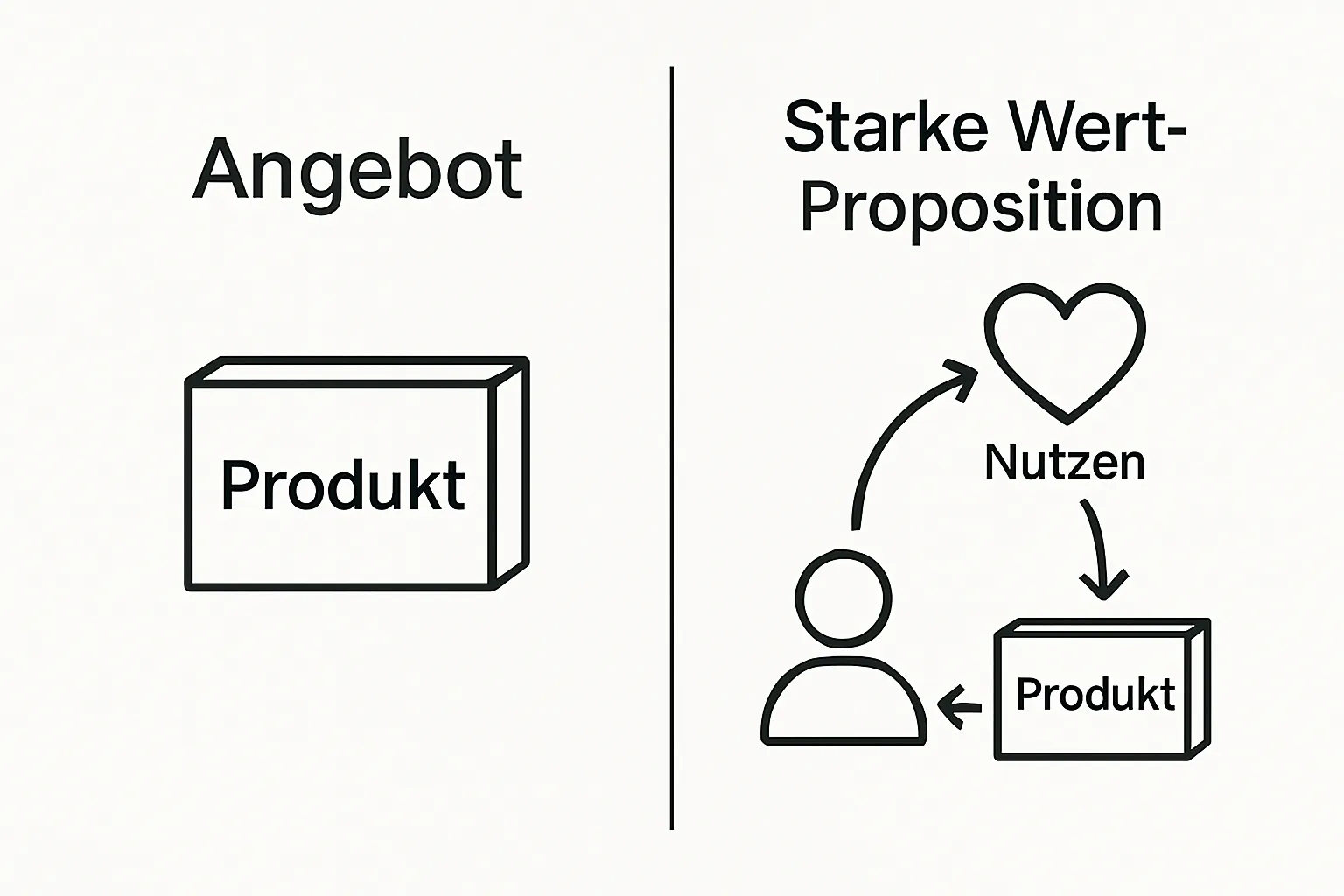 Vergleich generisches Angebot vs. starke Value Proposition
